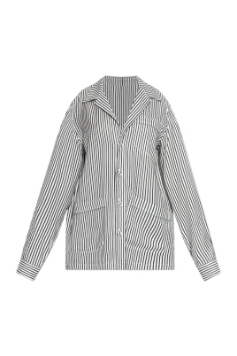 Randig silkespyjamasskjorta med passpoaler och tonal TF-broderad logga