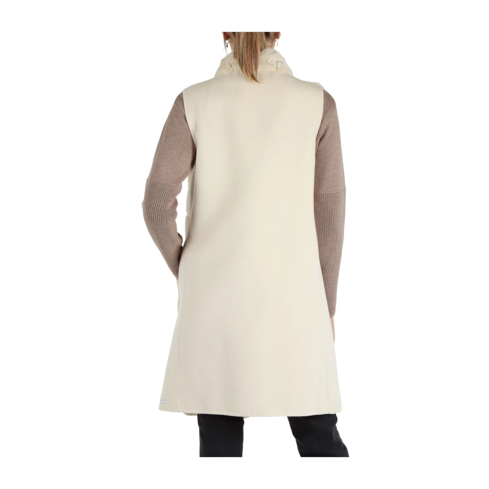 Marella Ivoor Gewatteerde Mouwloze Lange Vest Beige Dames