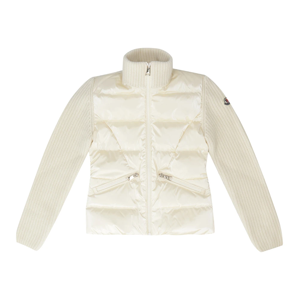 Moncler Cardigan med vadderat framstycke och fickor White, Flicka