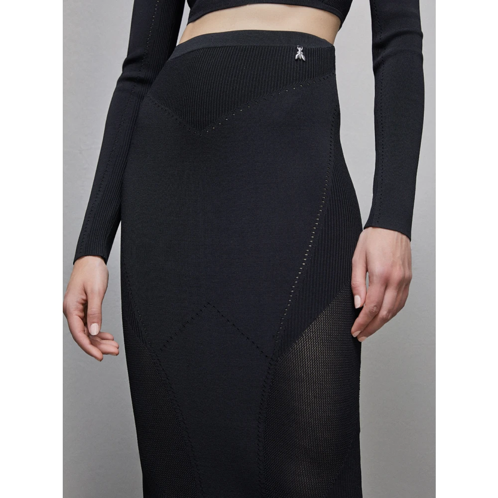 PATRIZIA PEPE Zwarte Midi Rok met Vliegdetaillering Black Dames