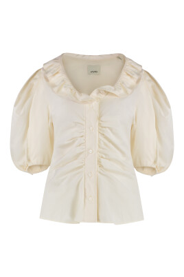 ruffled-short-sleeve-cotton-blend-shirt