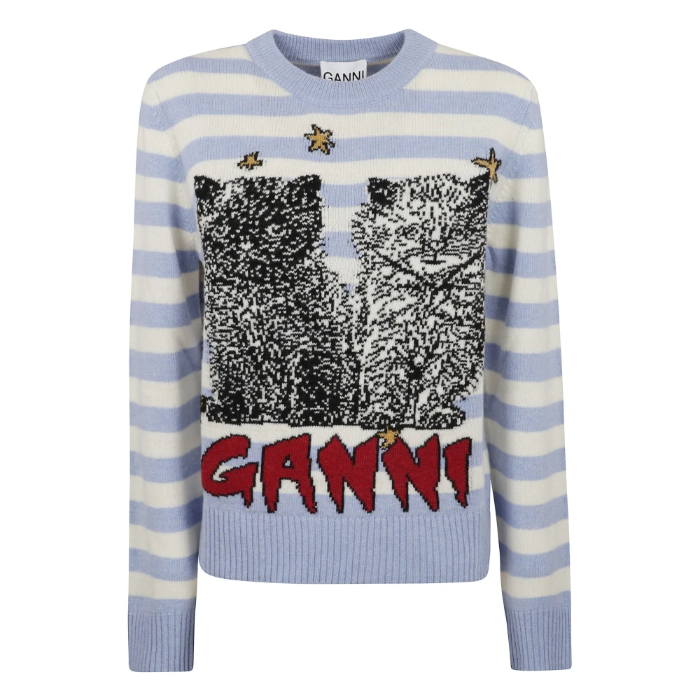 Ganni Lange mouwen grafische katten trui Blue Dames