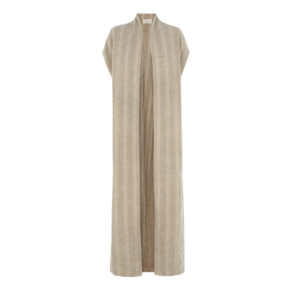 Cortana Gestreept Wol Lang Vest Brown Dames