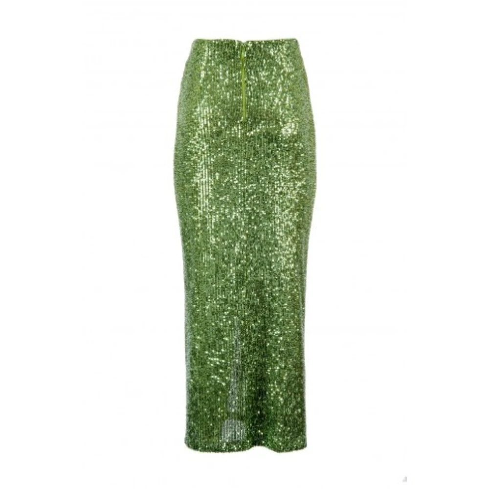 Nenette Glitter Midi Rok met Split aan de Voorkant Green Dames