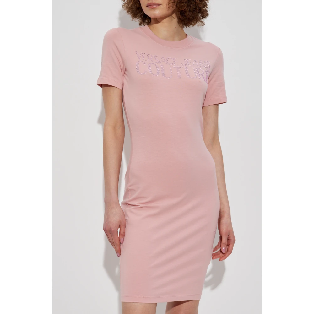 Versace Jeans Couture Jurk met glinsterende applicaties Pink Dames