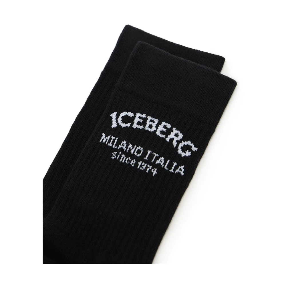 Iceberg Zwarte katoenen sok met piquet-logo Sinds 1974 Black Heren