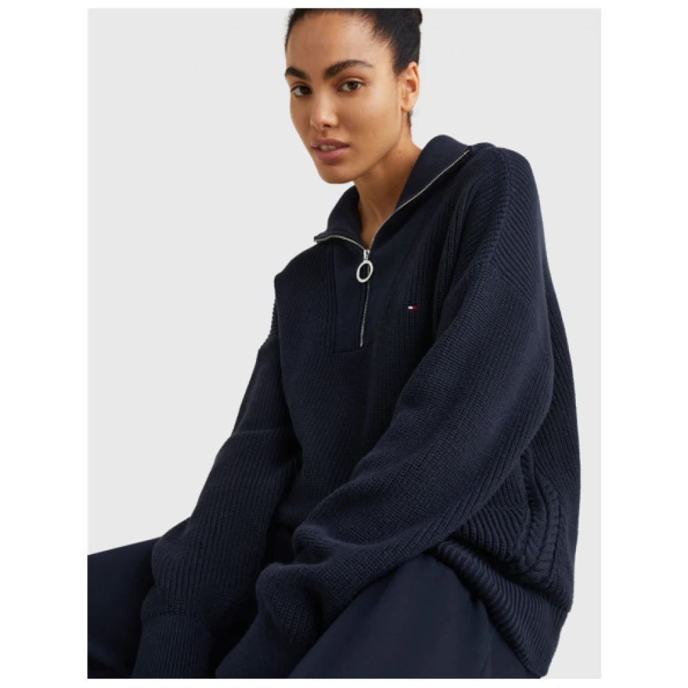 Tommy Hilfiger Dikke biologisch katoenen half-zip trui Blue Dames