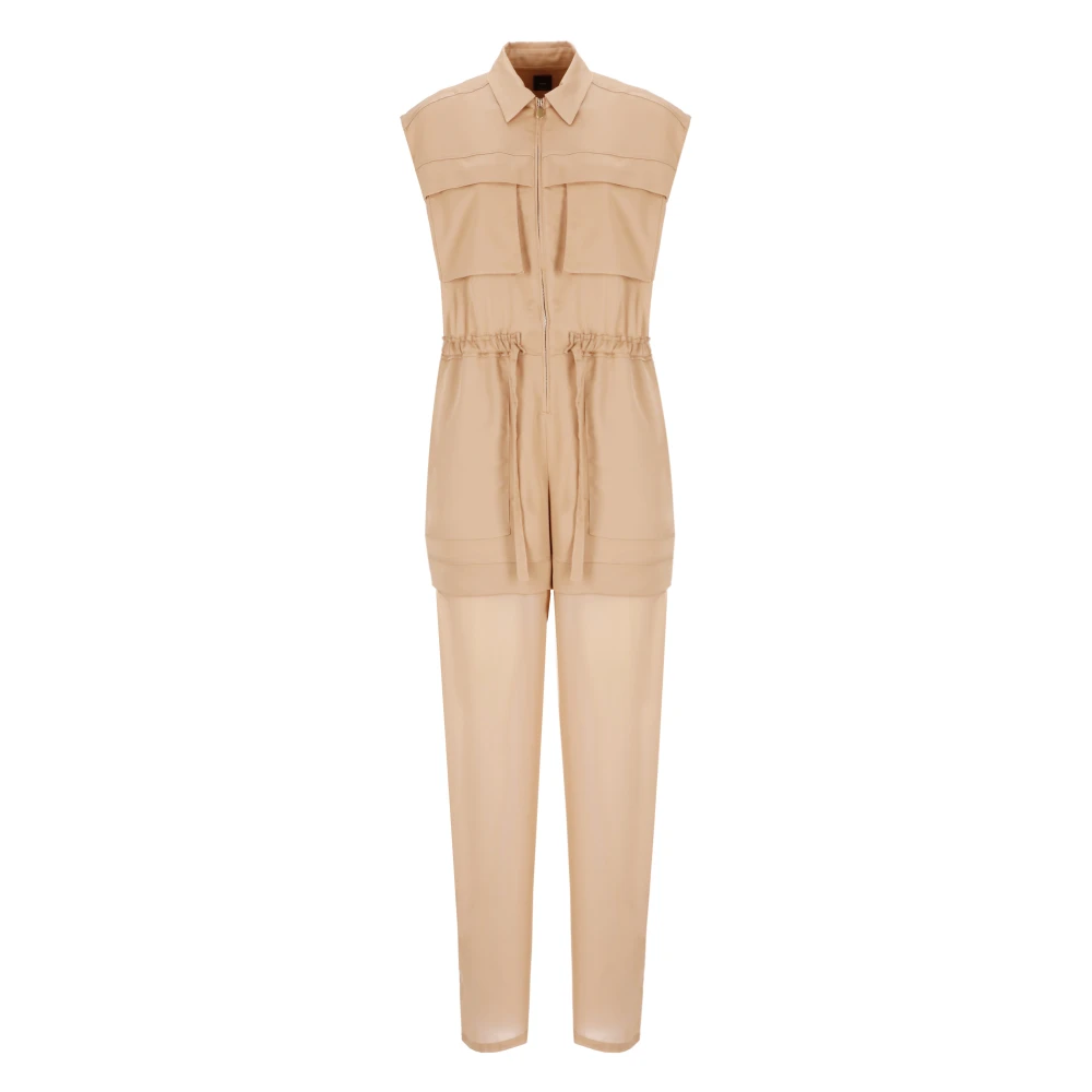 Pinko Bruine Satijnen Jumpsuit Kraag Mouwloos Zakken Brown Dames