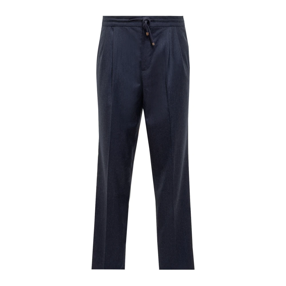Brunello Cucinelli Blue Virgin Wool Flannel Trousers - Male - Straight Trousers - Xl - Trousers