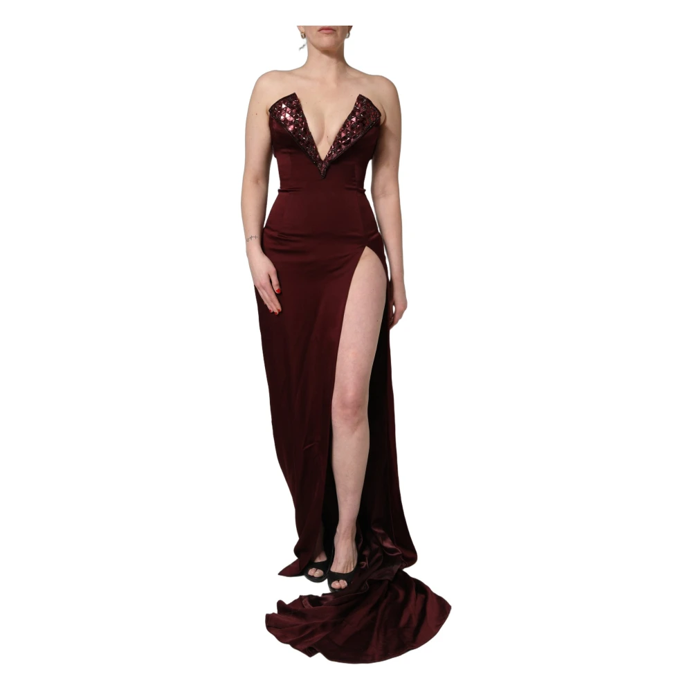 Dolce & Gabbana Women's Brown V-Neck Strapless Dress - Gowns - L - Dresses