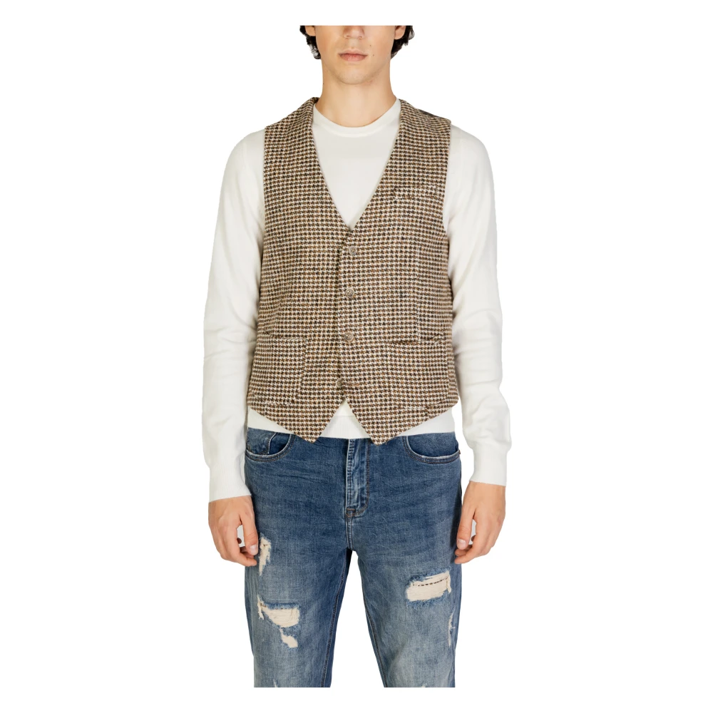 Gianni Lupo Beige V-Neck Button-Up Gilet Beige Heren