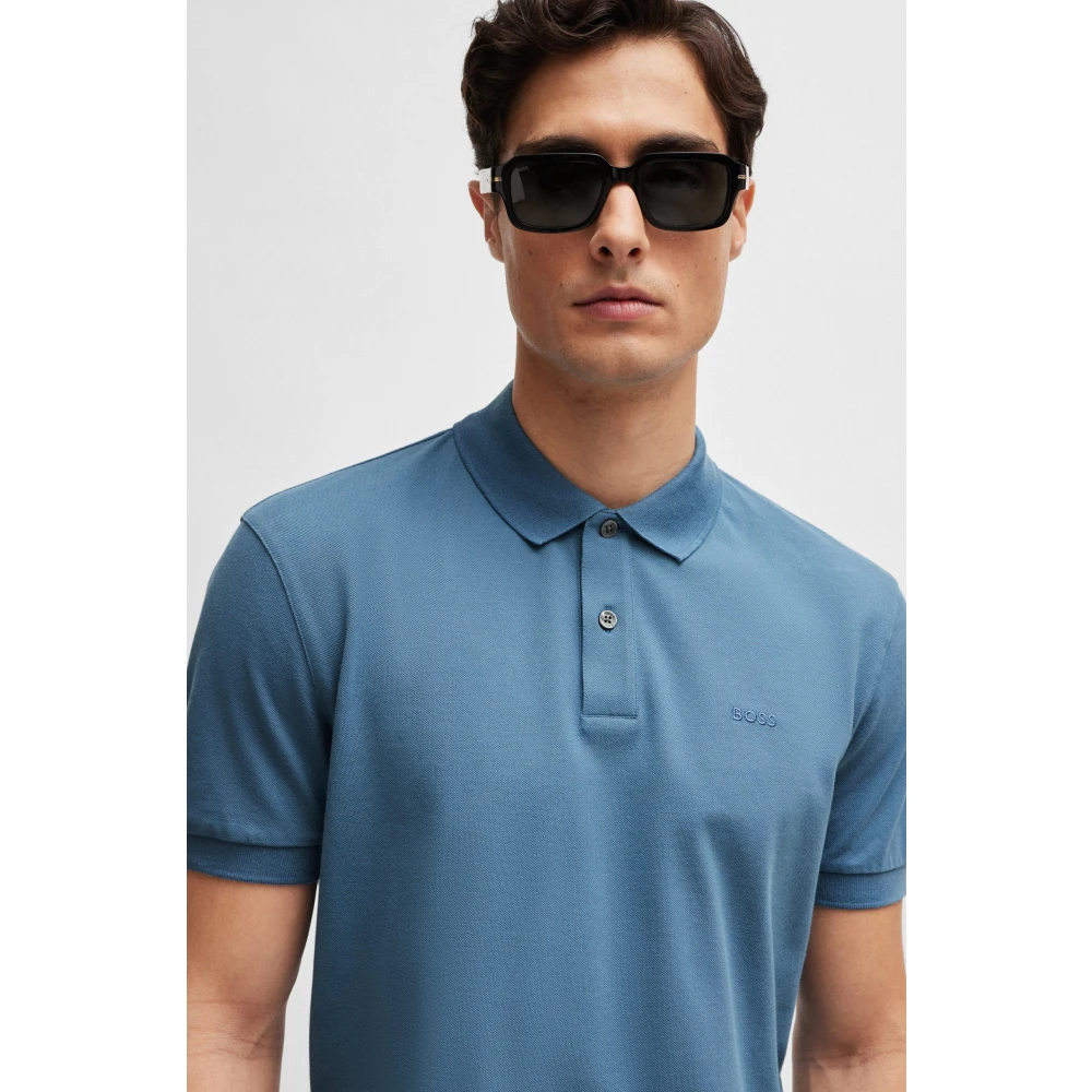 Boss Pique Polo Shirt Blue Heren