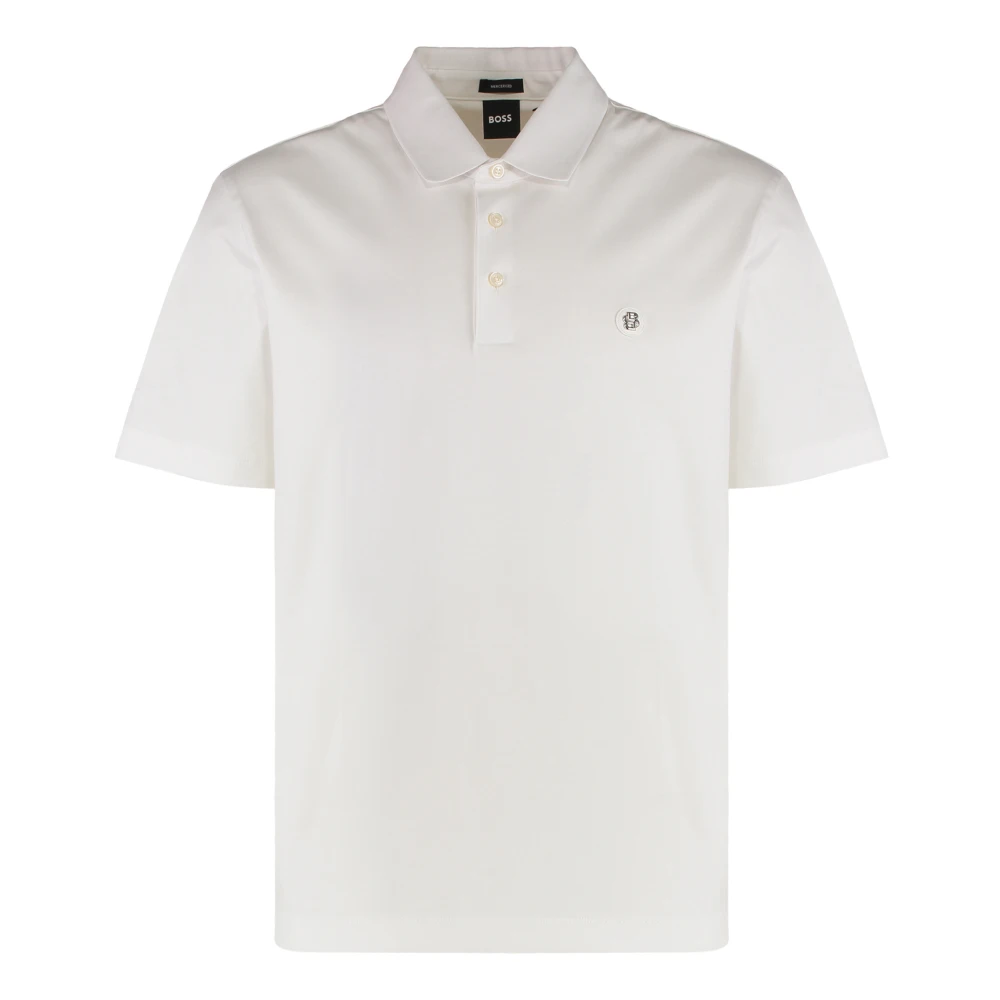Hugo Men's White Ribbed Collar Cotton Polo Shirt