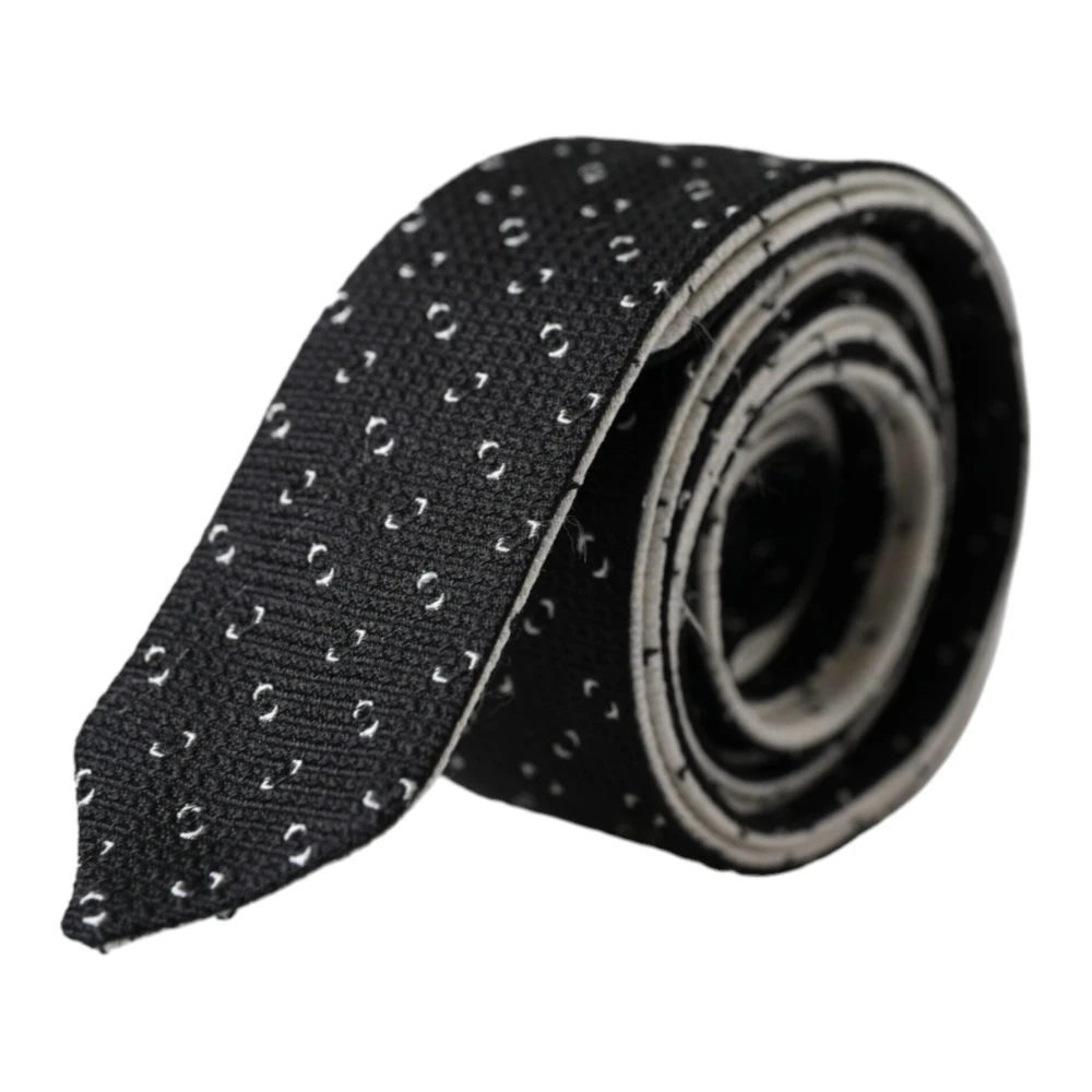 Dolce & Gabbana Zwart Wit Patroon Verstelbare Stropdas Black Heren