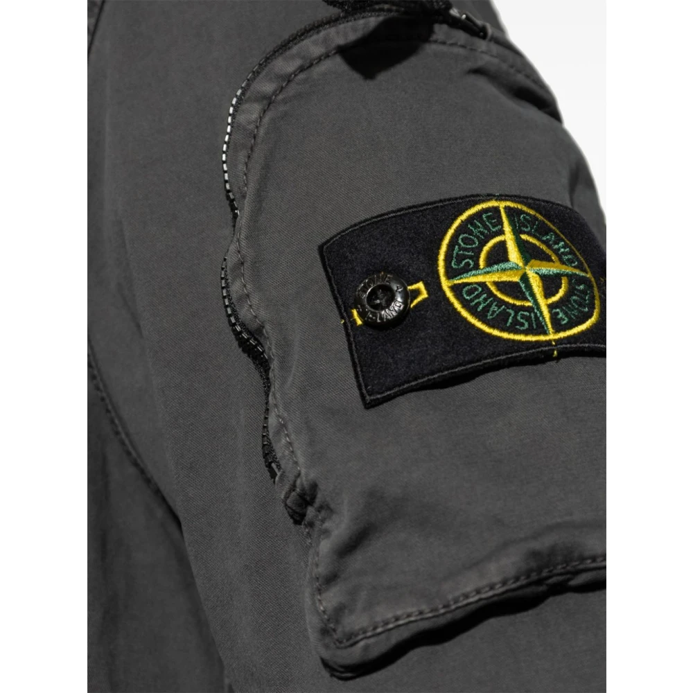 Stone Island Donkergrijze Stretch Katoenen Overhemdjasje Black Heren