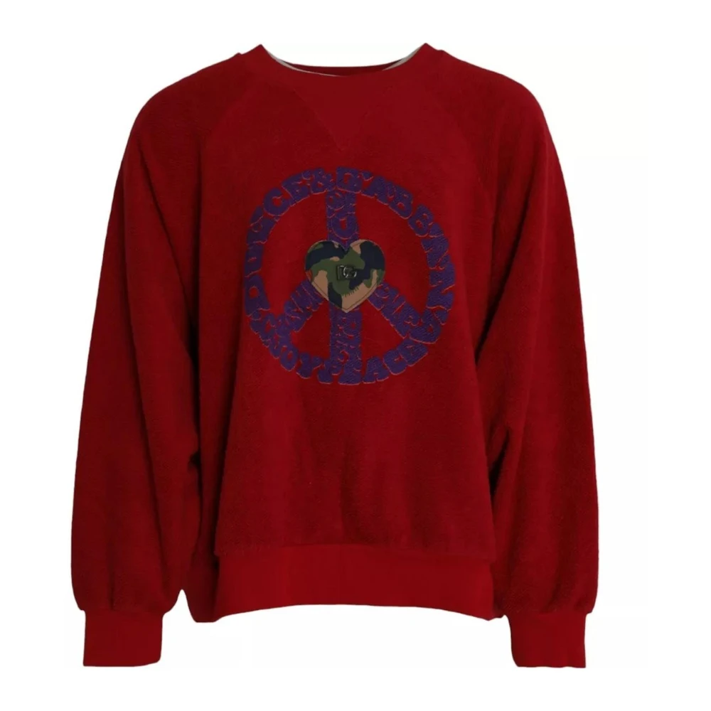 Dolce & Gabbana Men's Red Logo Cotton Crew Neck Sweater