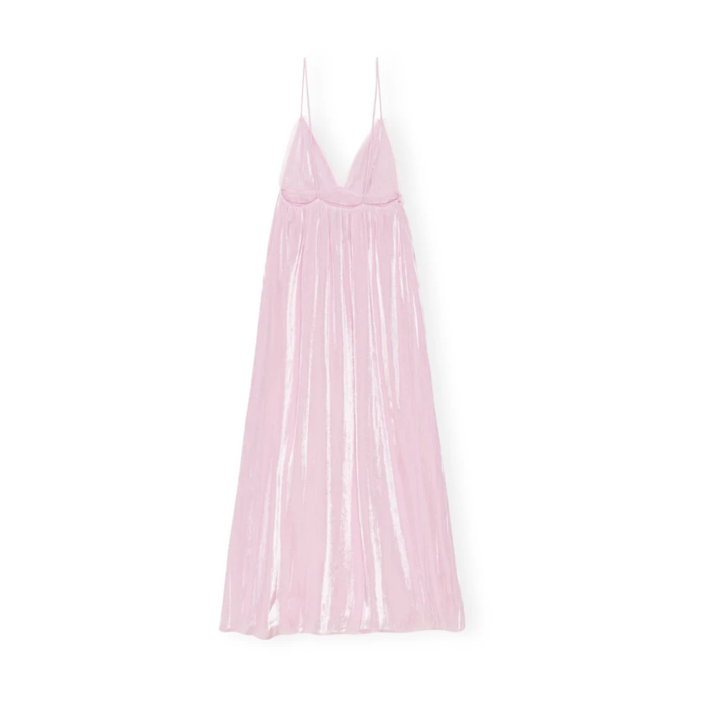 Ganni Roze Gerimpelde Diepe Hals Jurk Pink Dames