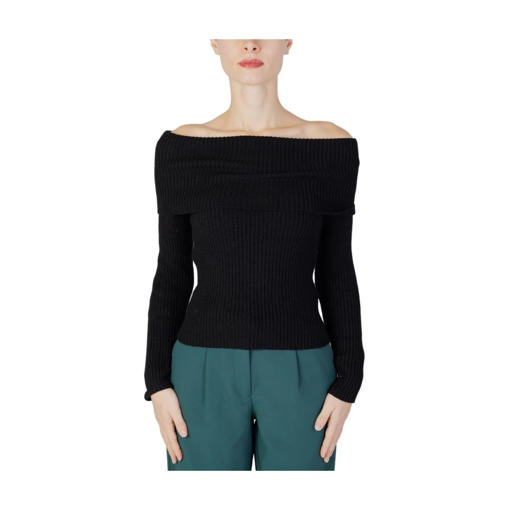 Only Zwarte Viscose Gebreide Trui Black Dames