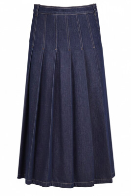 Jupe longue en denim à rayures : jupe trapèze taille haute avec poches - France