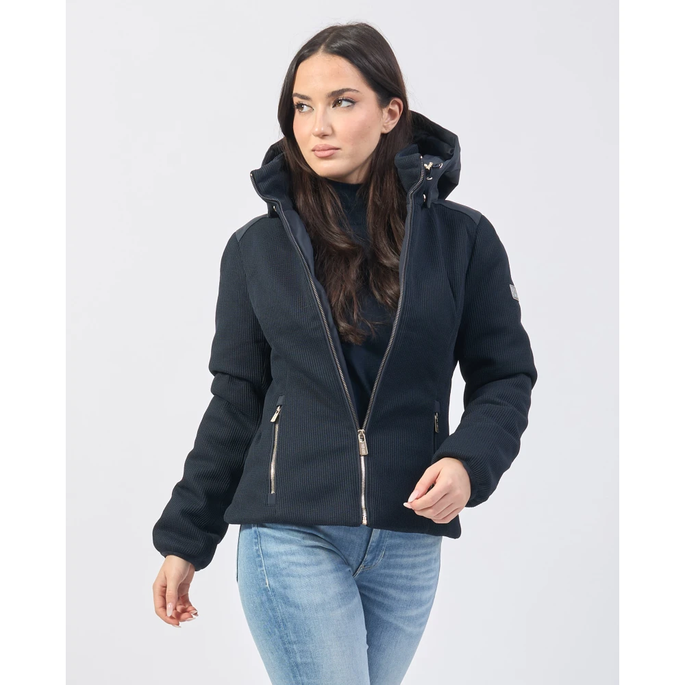 YES ZEE Blauwe Korte Gewatteerde Jas Fullzip Zakken Blue Dames