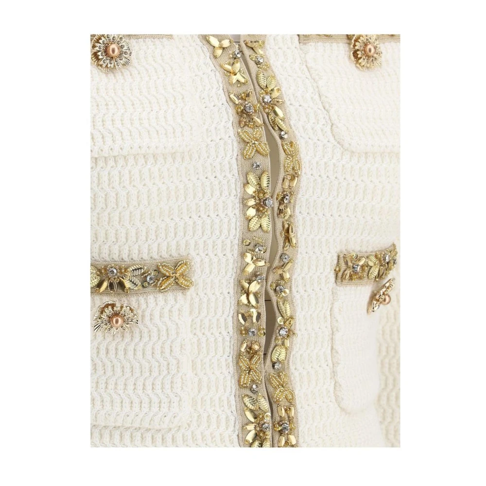 Self Portrait Glinsterende Gebreid Jack met Strass Accenten Beige Dames