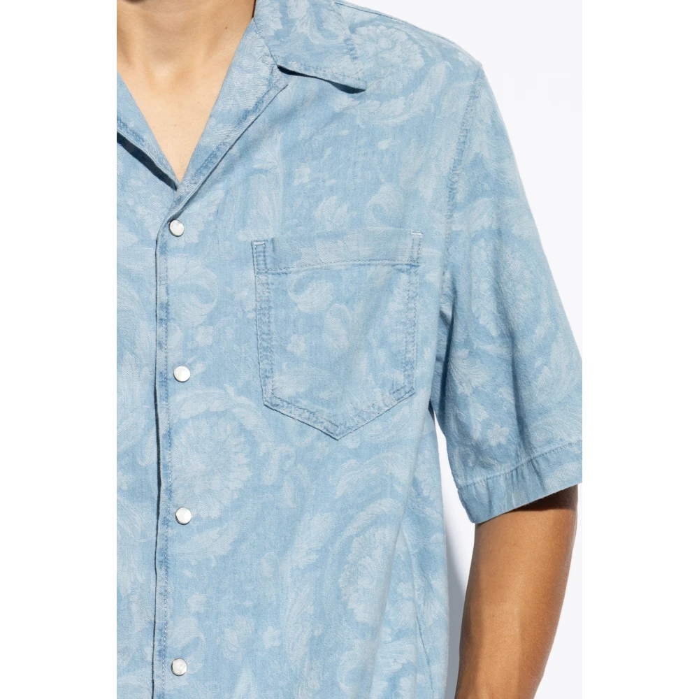 Versace Shirt met 'Barocco' patroon Blue Heren