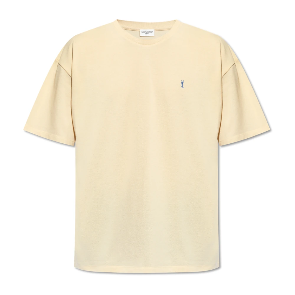 Saint Laurent T-shirt met logo-borduursel Beige Heren
