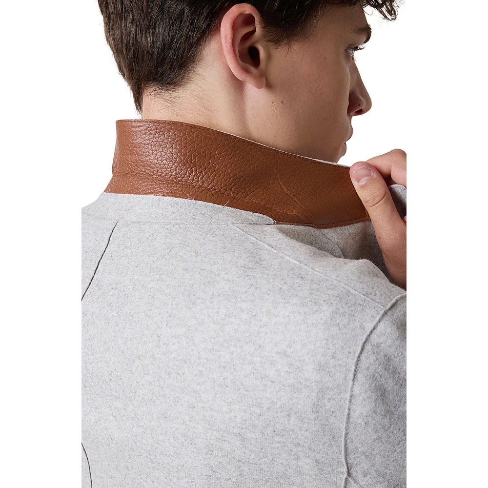 Eleventy Dubbelborstige wollen en leren jas Gray Heren