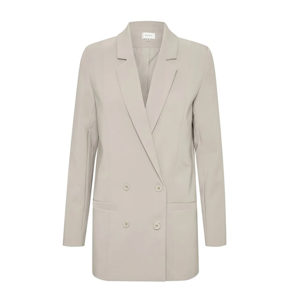 Gestuz Beige Blazers, Female, L, Boxy Fit Blazer String