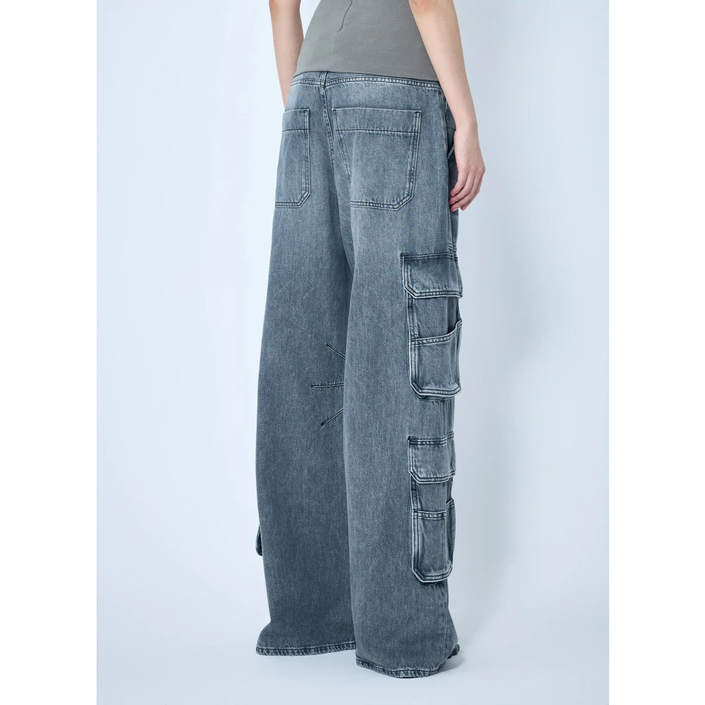 Diesel Wijde Cargo Jeans met Logo Print Gray Dames
