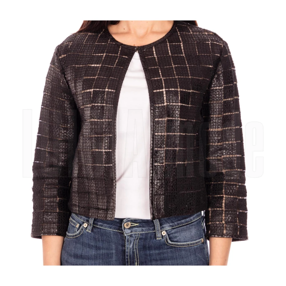 Suprema Suède Jas met Vierkant Patroon Black Dames