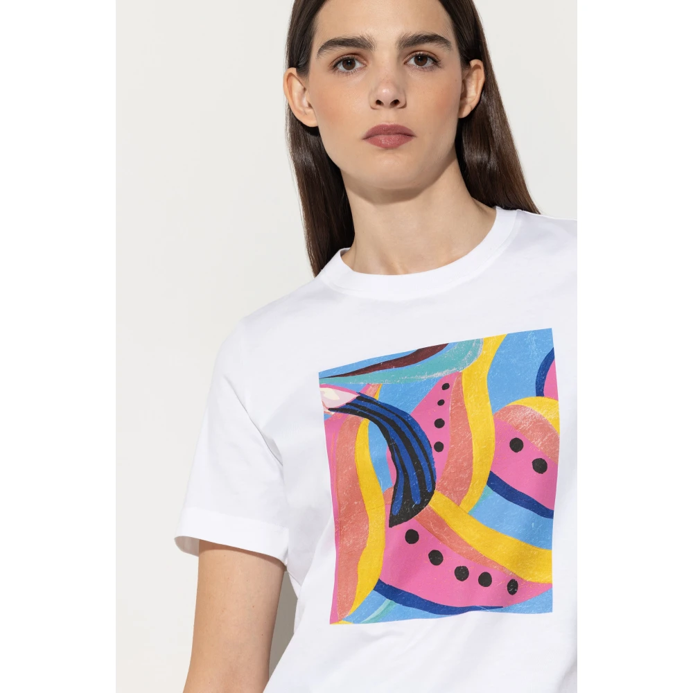 LUISA CERANO Abstract Print T-Shirt Multi Kleur White Dames