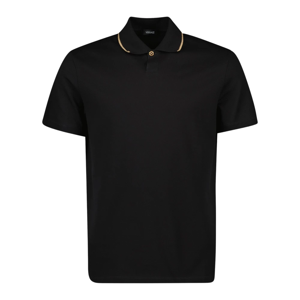 Versace Zwarte Polo met Gouden Afwerking Black Heren