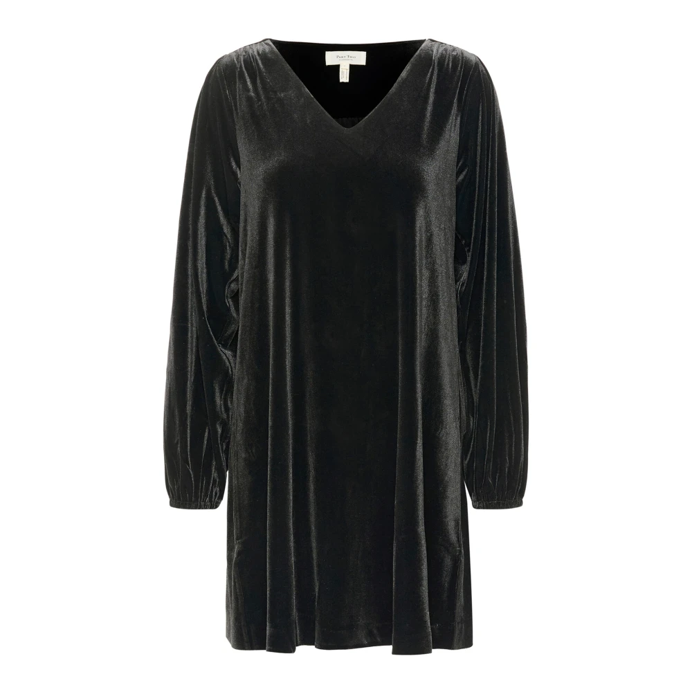 Part Two Zwarte jurk met V-hals en lange mouwen Black Dames