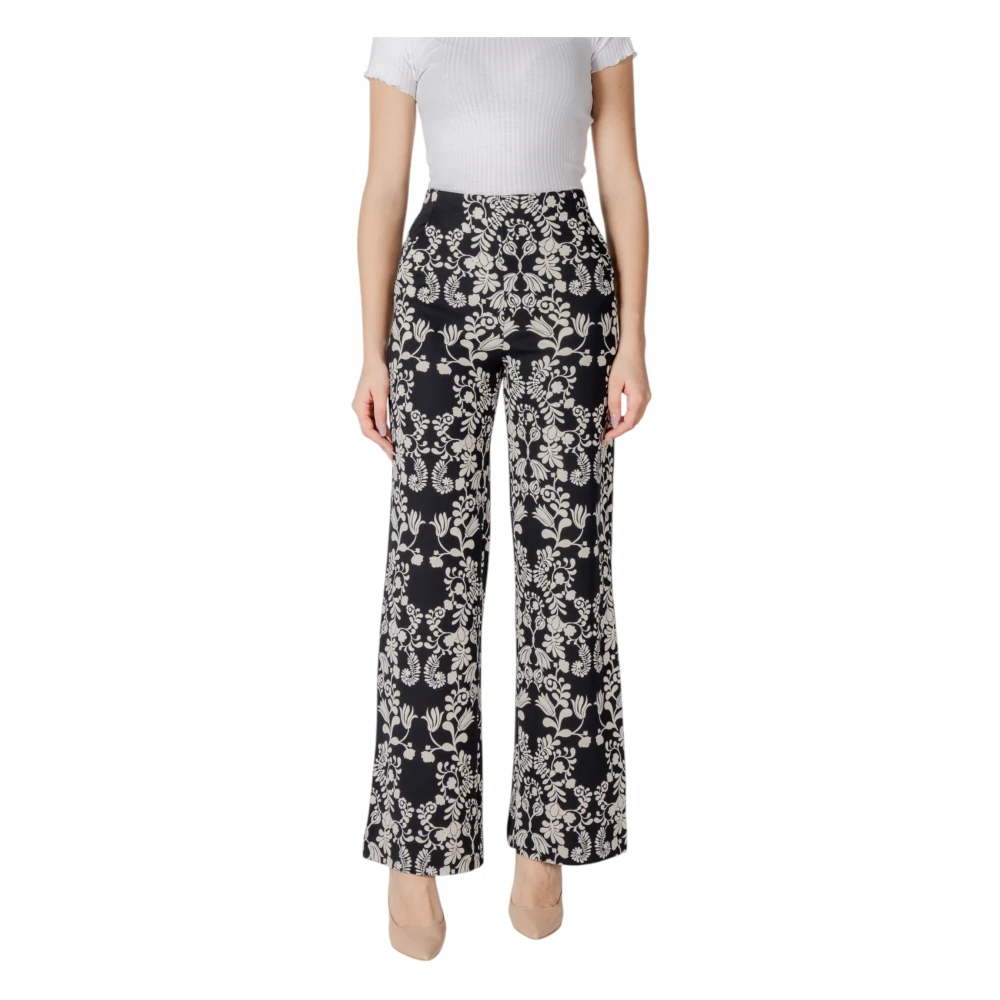 Ichi Bloemenprint broek met voorzakken Black Dames