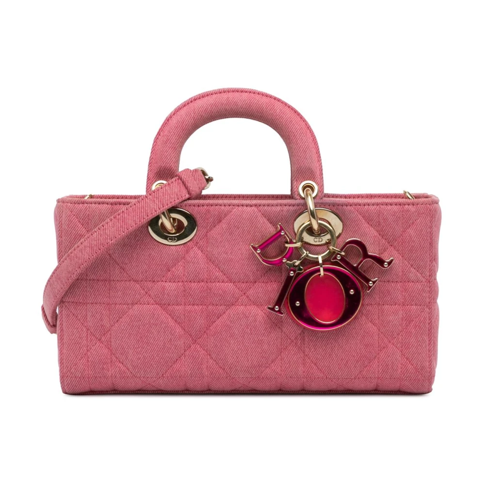 Dior Vintage Women's Pink Pre-Owned Quilted Denim Satchel Bag