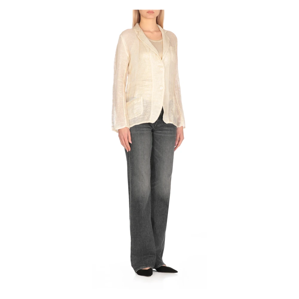 Avant Toi Gouden Linnen Blazer met Lurex Details Yellow Dames