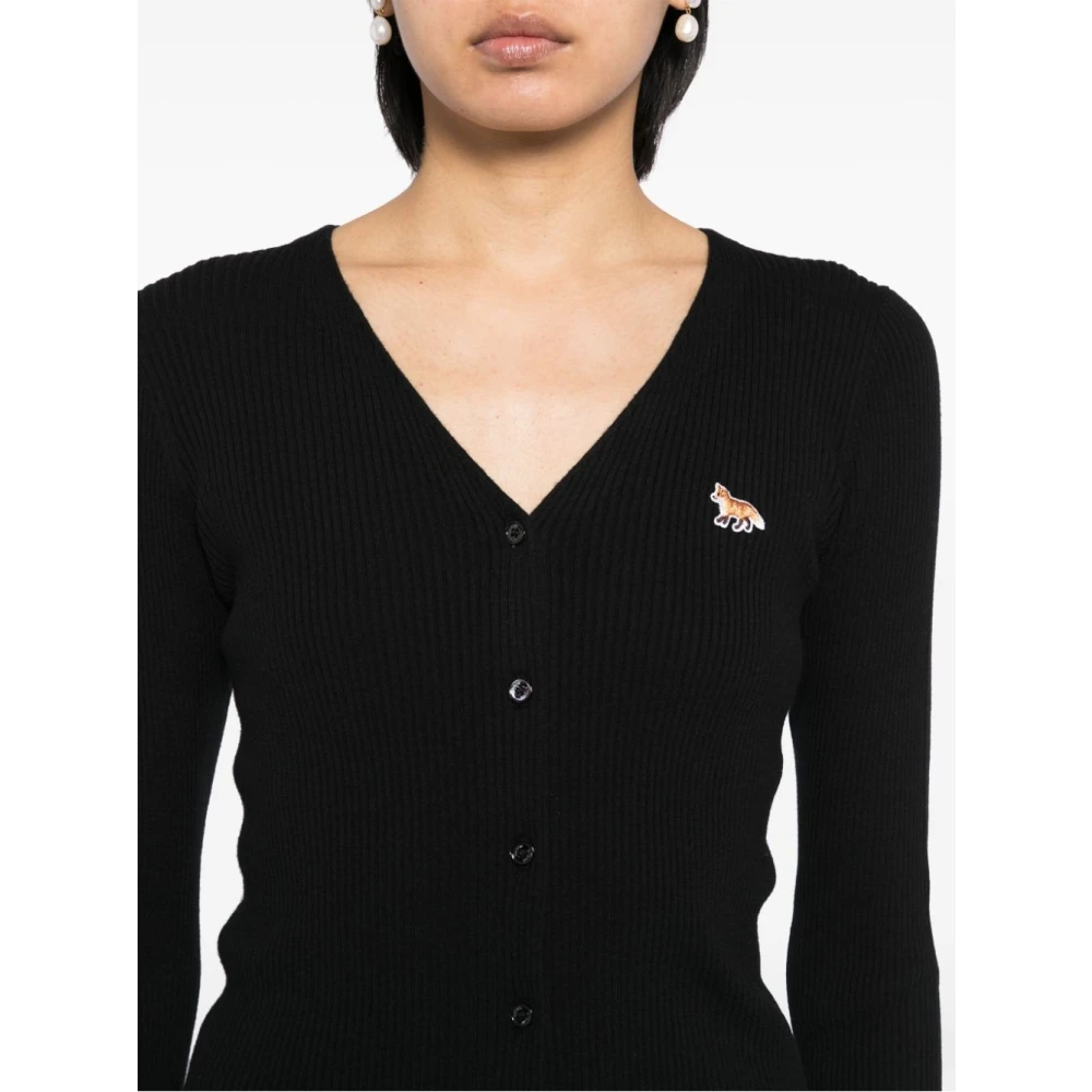 Maison Kitsuné Zwarte Fijn Geribbelde Vest Gebreide Kleding Black Dames