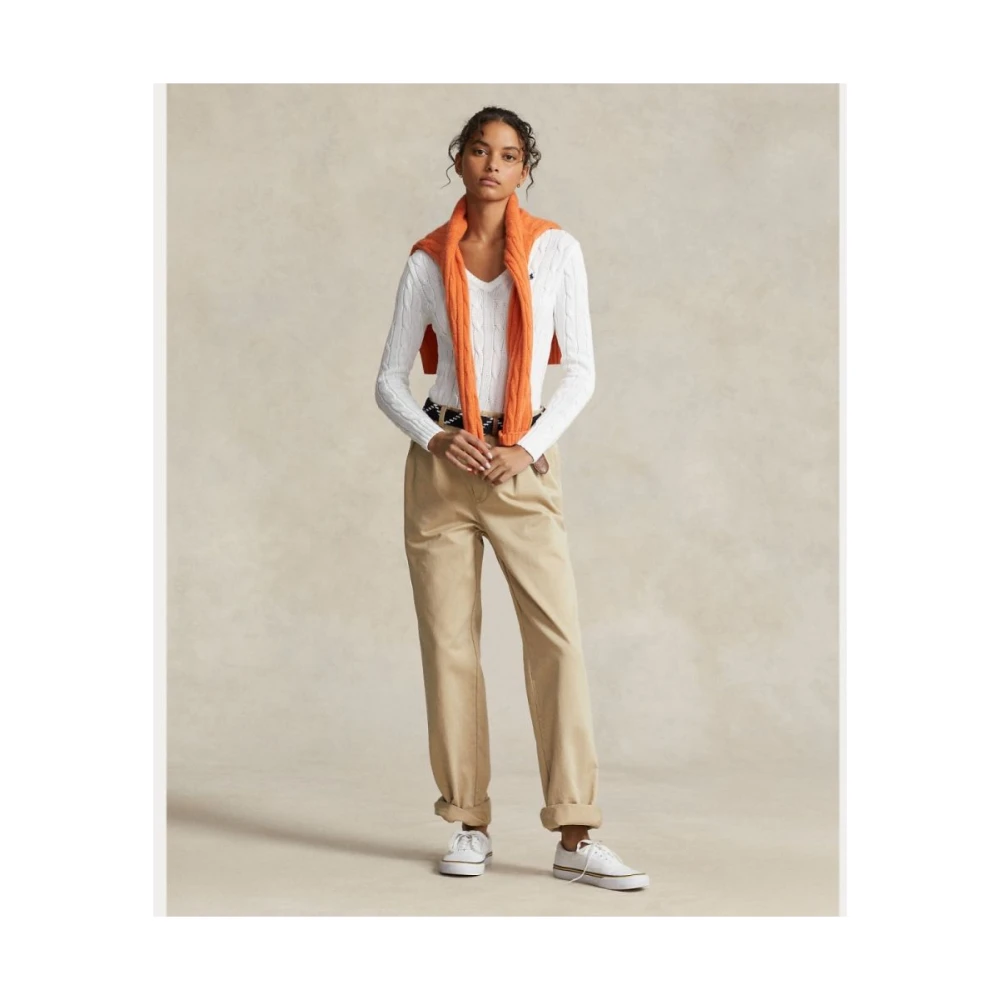 Ralph Lauren Kabel Gebreide V-hals Trui White Dames