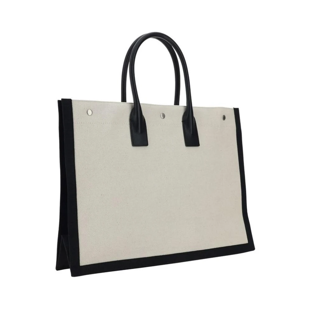 Saint Laurent Monogram Katoenen Handtas met Leren Handvatten White Heren