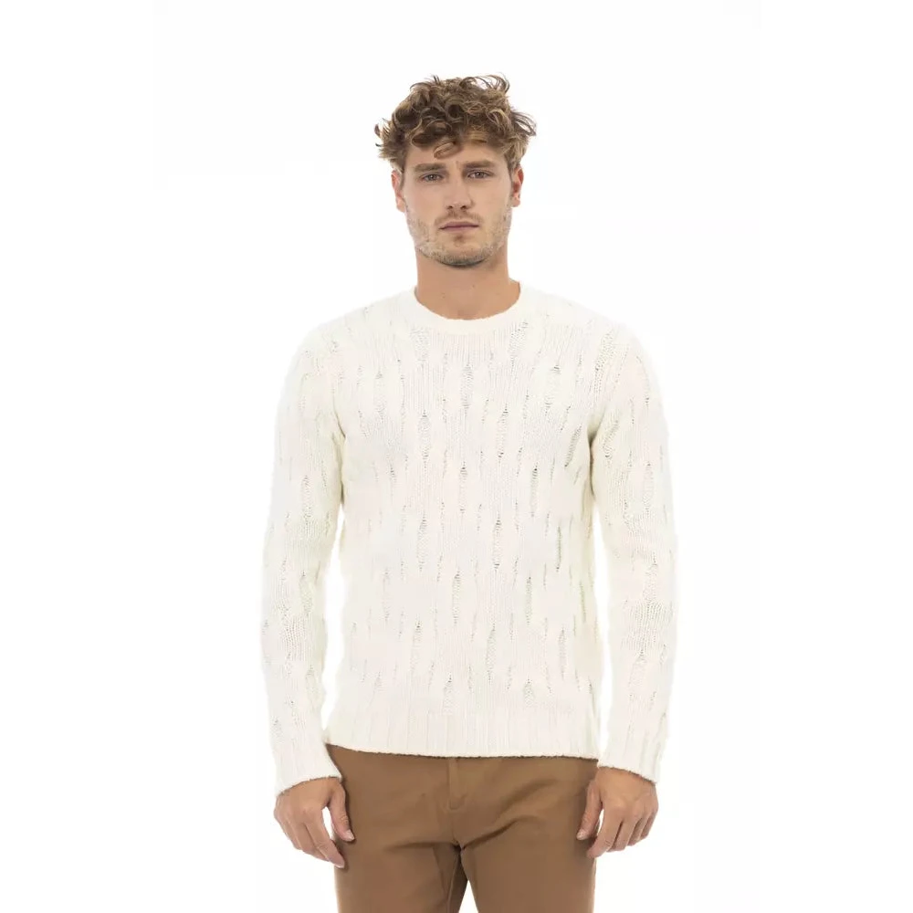 Alpha Studio Beige Wol Crewneck Sweater Mannen Beige Heren