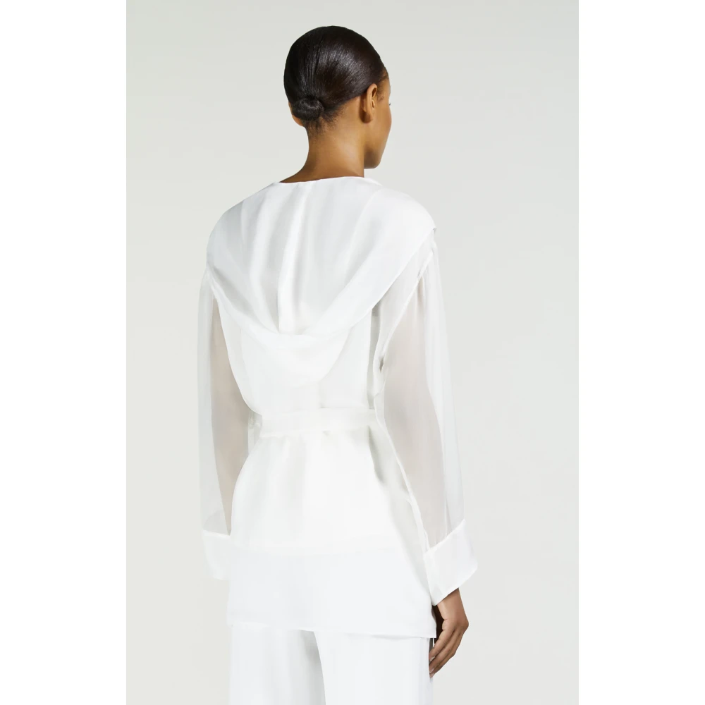 Max Mara Witte Zijden Kimono Hoodie Jas White Dames