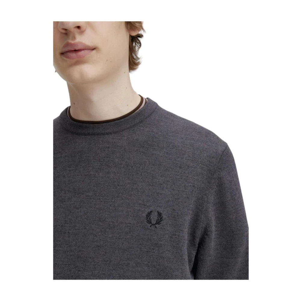 Fred Perry Merino Wol Ronde Hals Trui Gray Heren