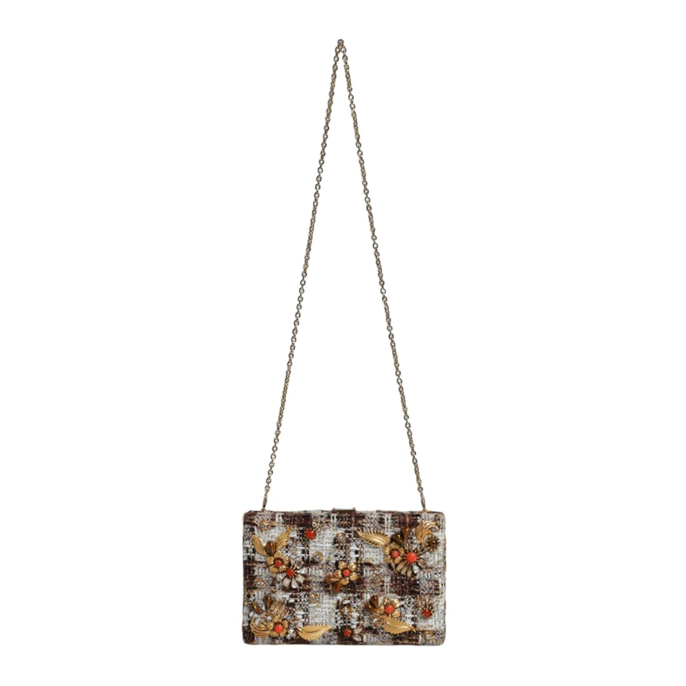 Dolce & Gabbana Bloemen Tweed Crossbody Tas met Gouden Detail Multicolor Dames
