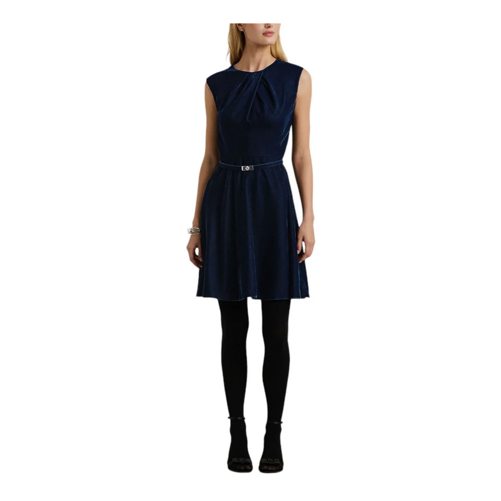 Ralph Lauren Blauwe Velvet Fit-and-Flare Jurk Blue Dames