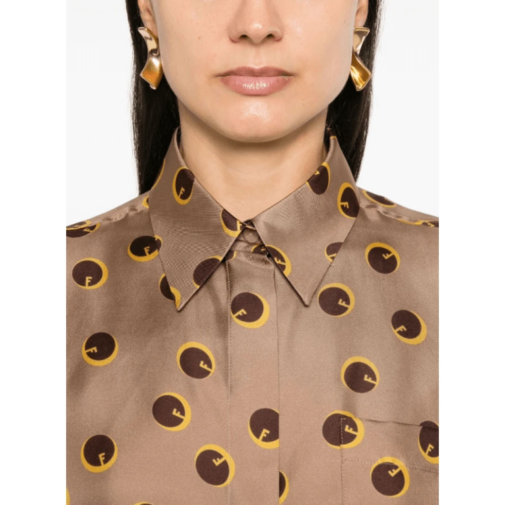 Fendi Zijden polka dot overhemd Brown Dames