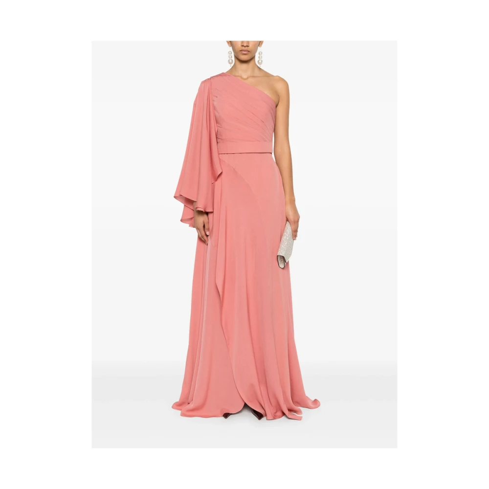Elie Saab Poederroze Gedrapeerde Jurk met Split Pink Dames