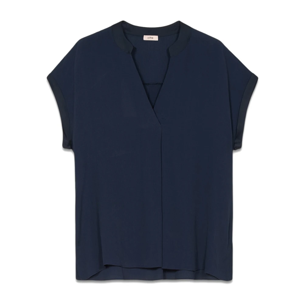 Oltre Viscose blouse met satijnen details Blue Dames