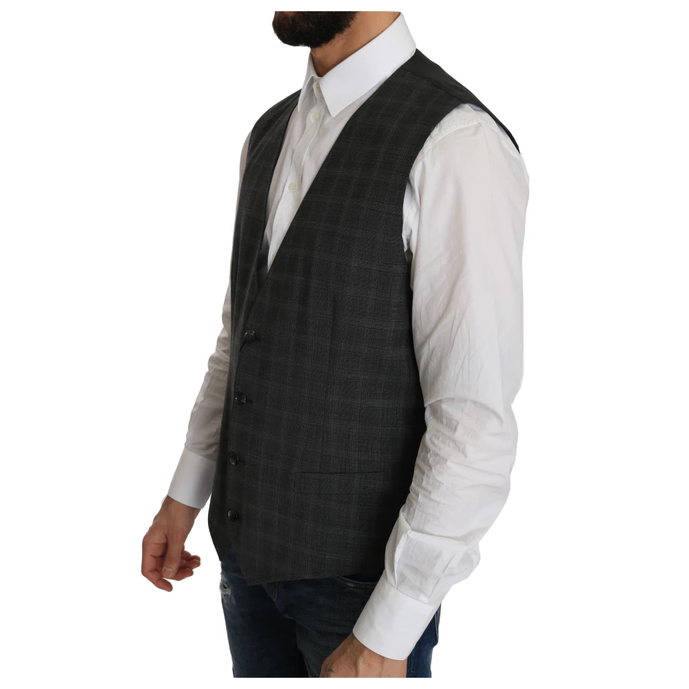 Dolce & Gabbana Elegante Geruite Wollen Vest voor Mannen Gray Heren