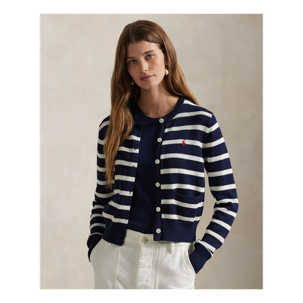 Polo Ralph Lauren Gestreepte katoenen vest met ponyborduursel Blue Dames